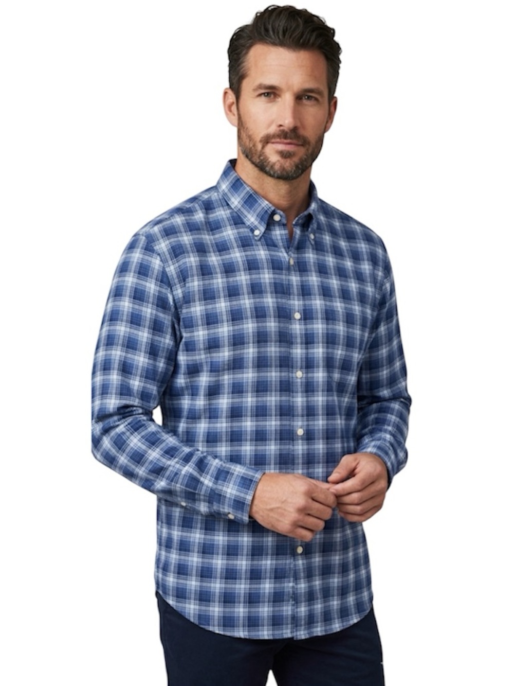 Peter Millar Blue Plaid Cotton Long Sleeve Button Down Shirt